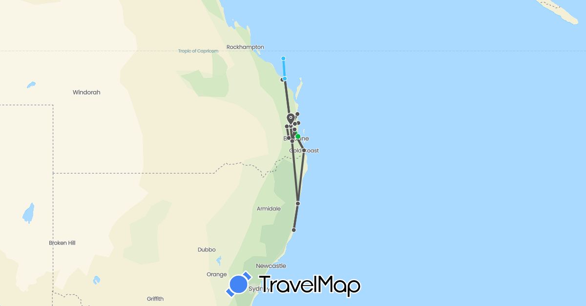 TravelMap itinerary: bus, plane, boat, motorbike in Australia (Oceania)